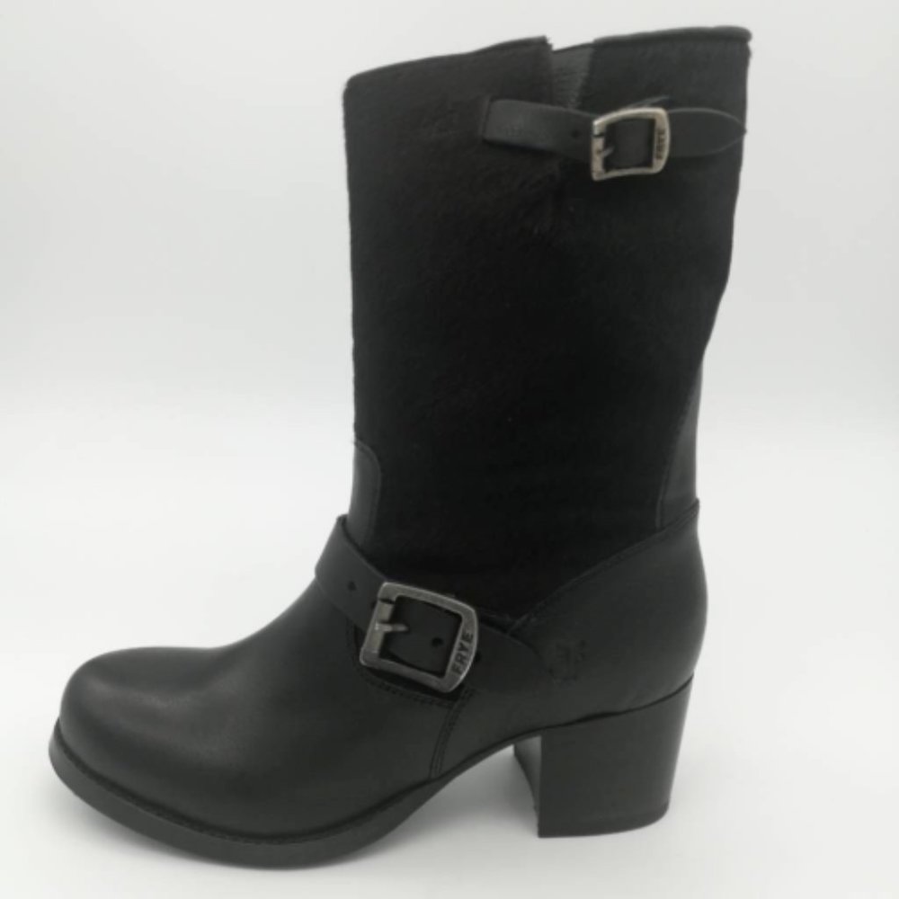 Frye Womens Vera Short Riding Boots Black Leather Block Heel Straps 7.5 B New